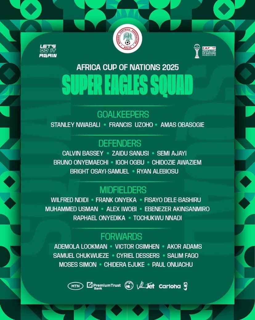 BREAKING: Nigeria Confirms Final AFCON Squad — Tunisia, Uganda & Tanzania Await! 🦅